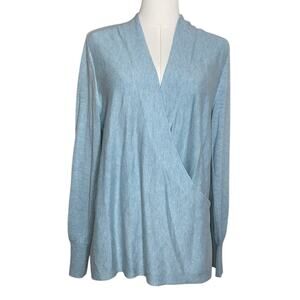 J.JILL MSRP $89 Soft Cotton Aqua Surplice Wrap Pullover Sweater Top Size PM